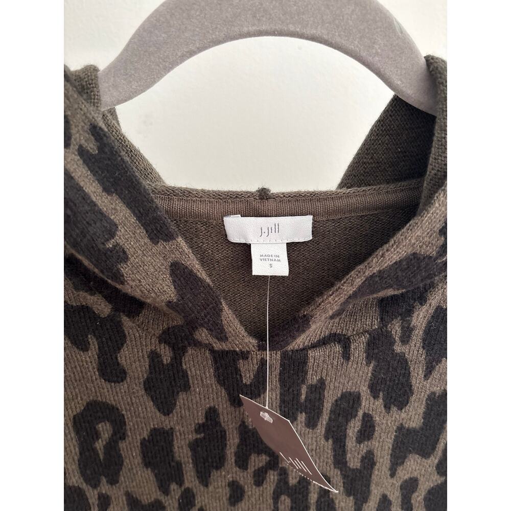 J.Jill Leopard Print Hooded Sweater Women Brown Black Lightweight Knit Pullover - Picture 5 of 12